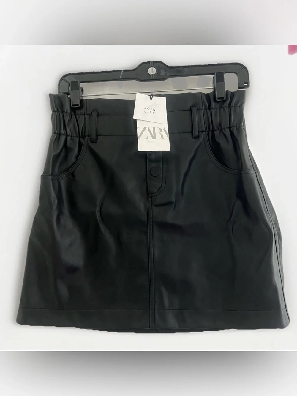 NWT Zara Black Faux Leather Paperbag Mini Skirt Medium